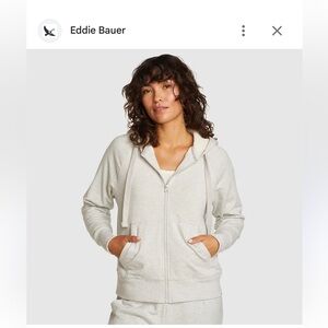 Eddie Bauer white cozy hooded zip up  jacket kangaroo pockets